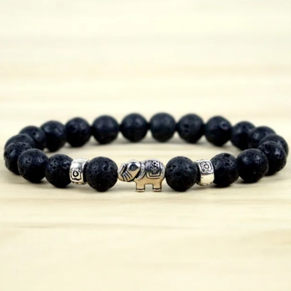 Lave Bracelet,Elephant Bracelet,Lava Stone Elephant Bracelet,Men,Women,Good Luck